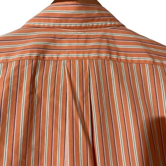 Ralph Lauren Mens  Sz Large Orange Striped Custom Fit Long Sleeve Shirt - Picture 4 of 6